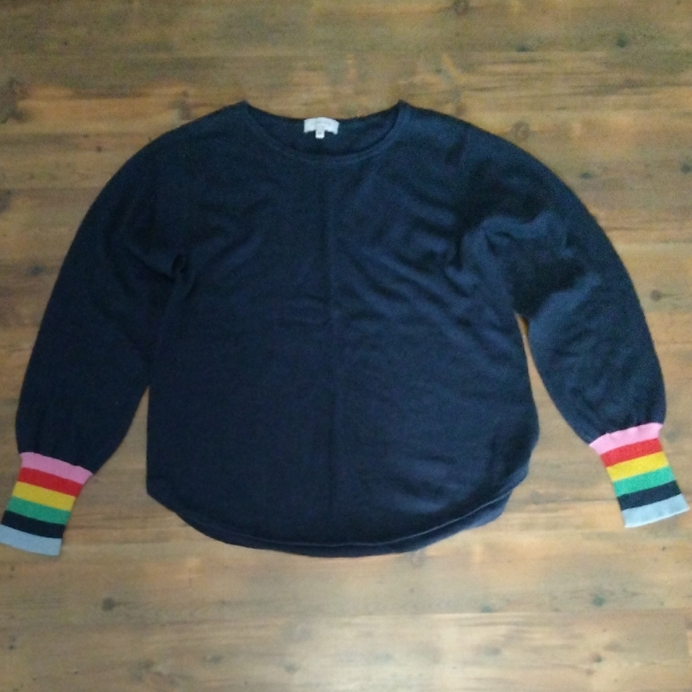 J Society Navy Sweater with Colorful Cuffs